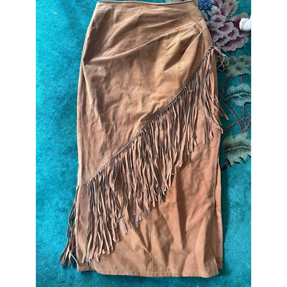 Vintage Genuine Suede Fringed Leather Skirt sz XS fitted Western Cowgirl
